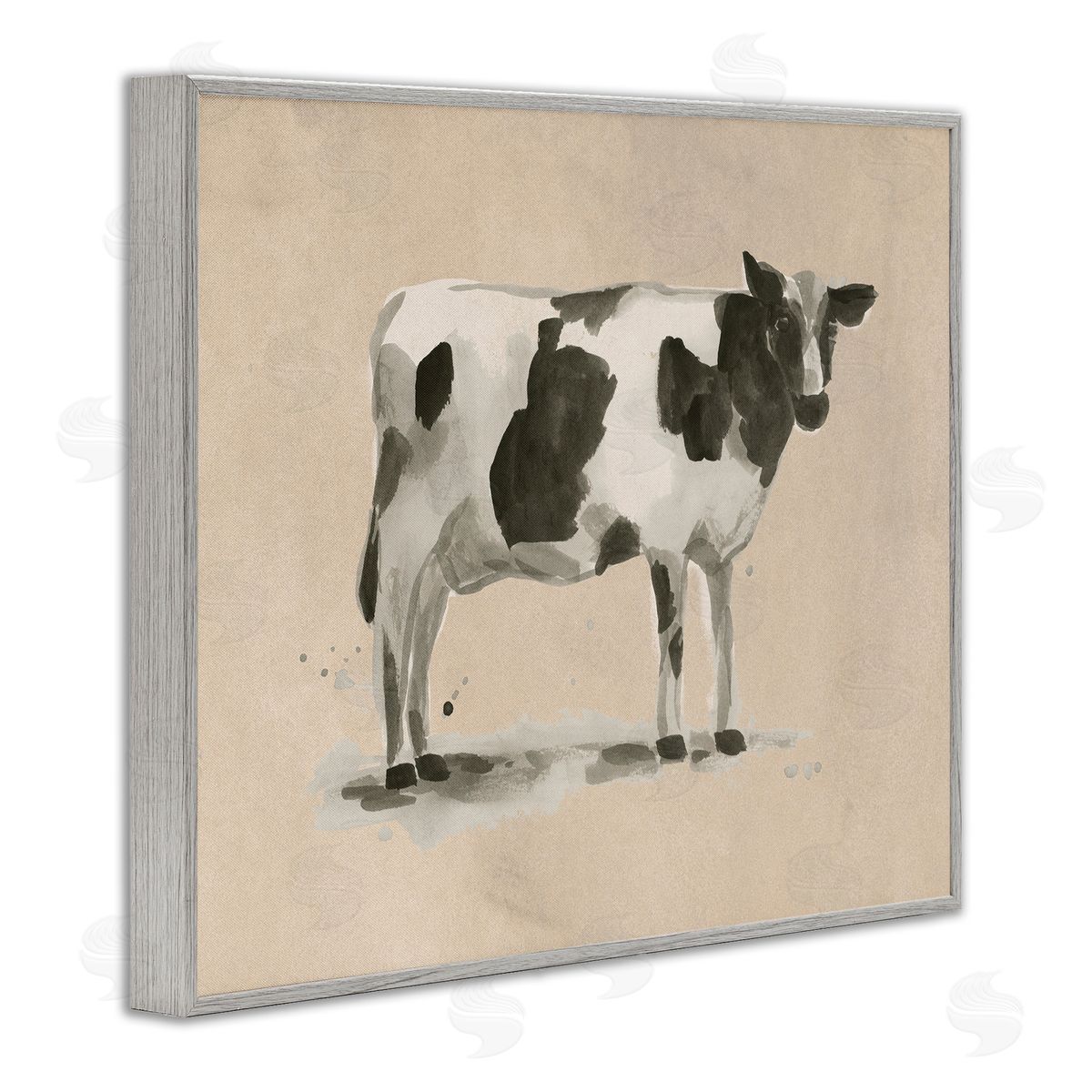 Traditional Cow on Beige Grey Frame Print Wall Art, Home Decor by June Erica Vess