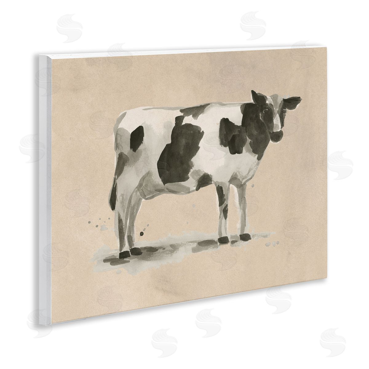 Traditional Cow on Beige Wood Plaque Wall Art, Home Decor by June Erica Vess