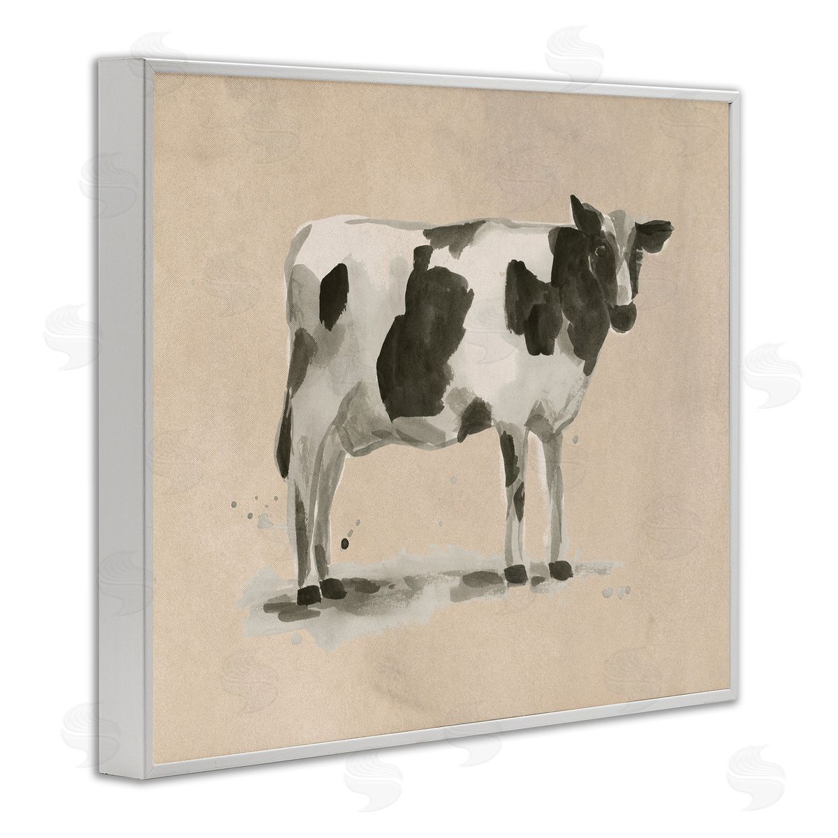 Traditional Cow on Beige White Frame Print Wall Art, Home Decor by June Erica Vess