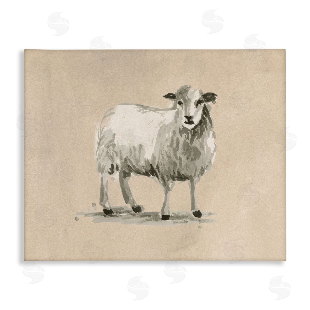 Gazing Sheep on Beige Canvas Wall Art, Home Decor by June Erica Vess