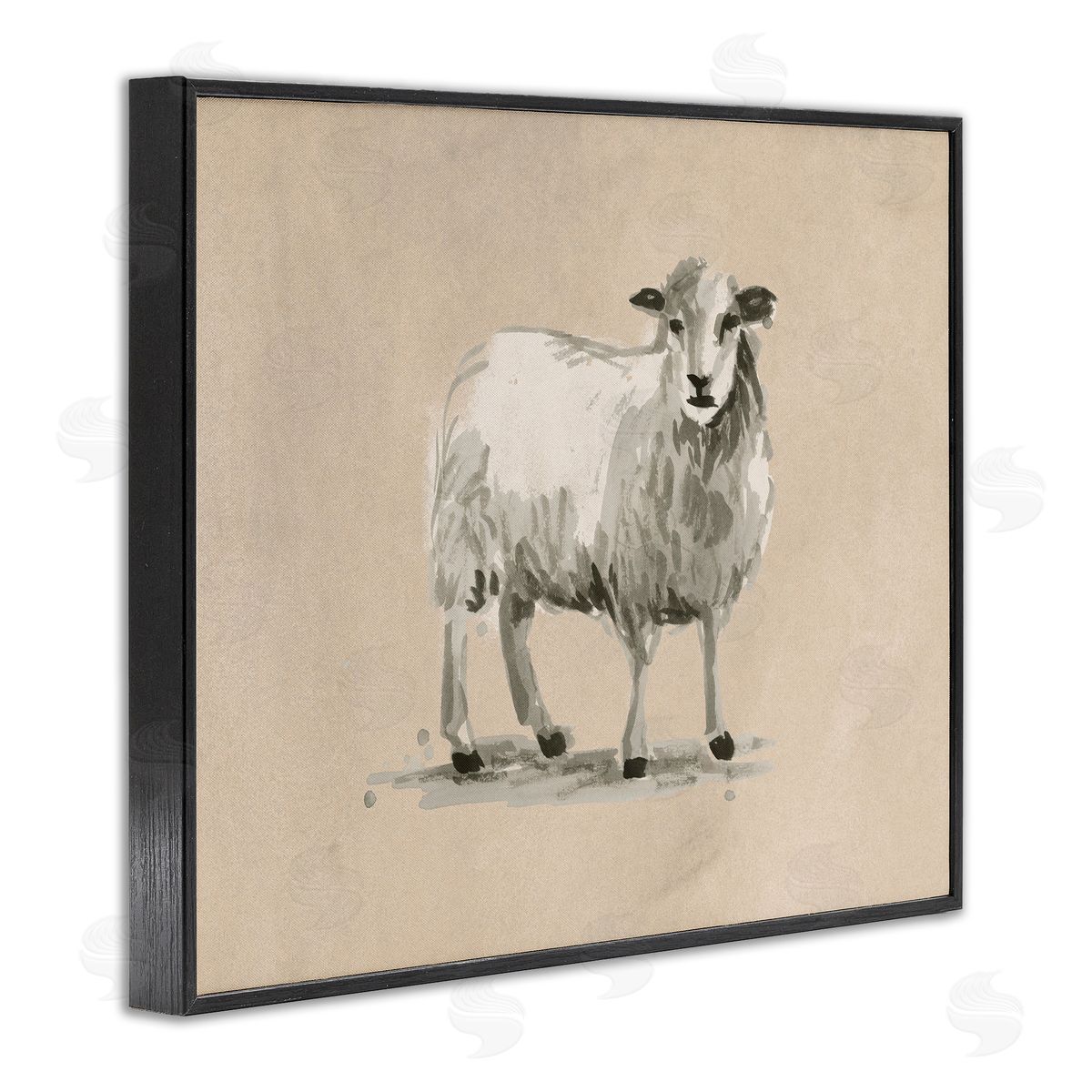 Gazing Sheep on Beige Black Frame Print Wall Art, Home Decor by June Erica Vess