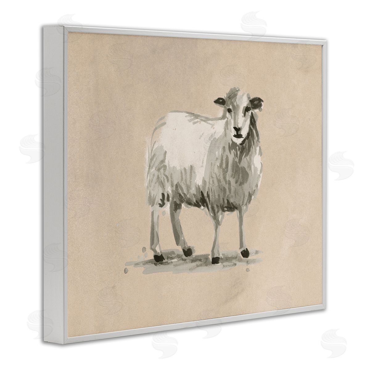 Gazing Sheep on Beige White Frame Print Wall Art, Home Decor by June Erica Vess