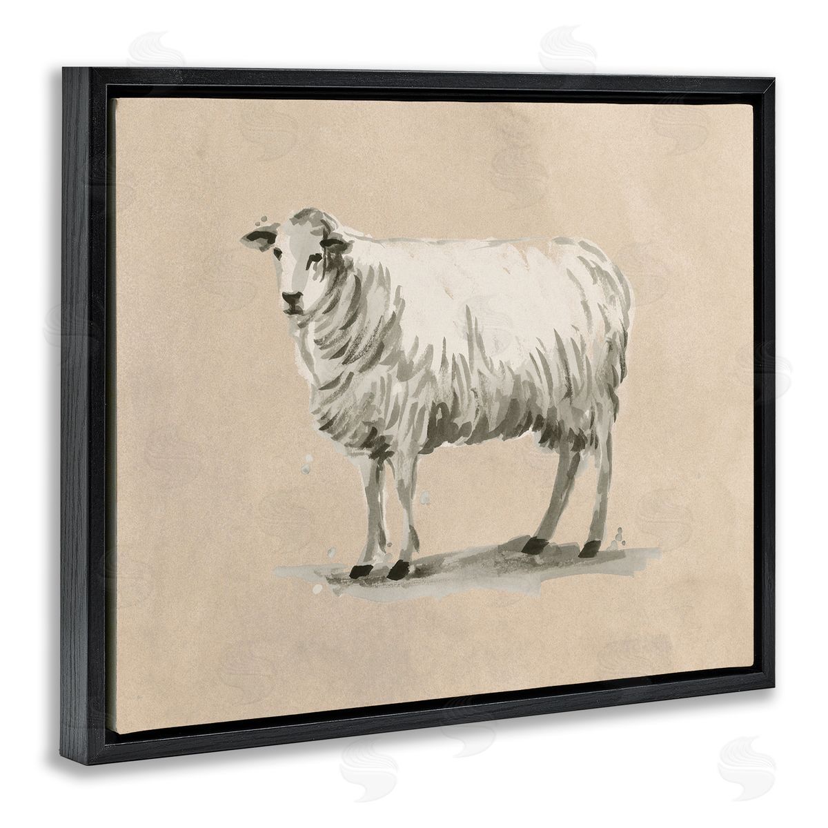 Traditional Minimal Sheep Black Floating Frame Canvas Wall Art, Home Decor by June Erica Vess