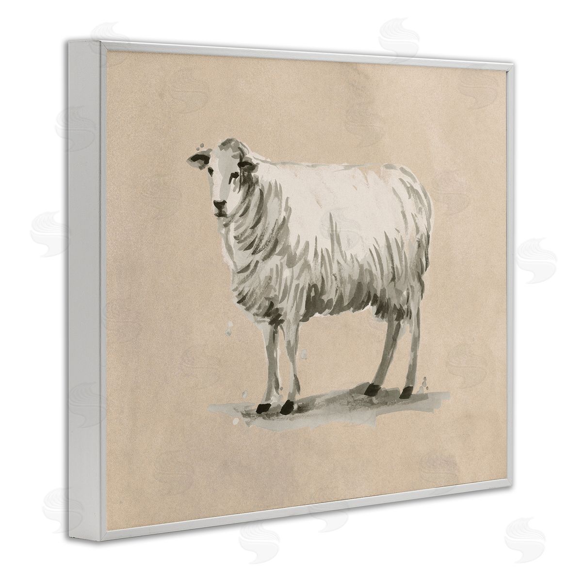 Traditional Minimal Sheep White Frame Print Wall Art, Home Decor by June Erica Vess