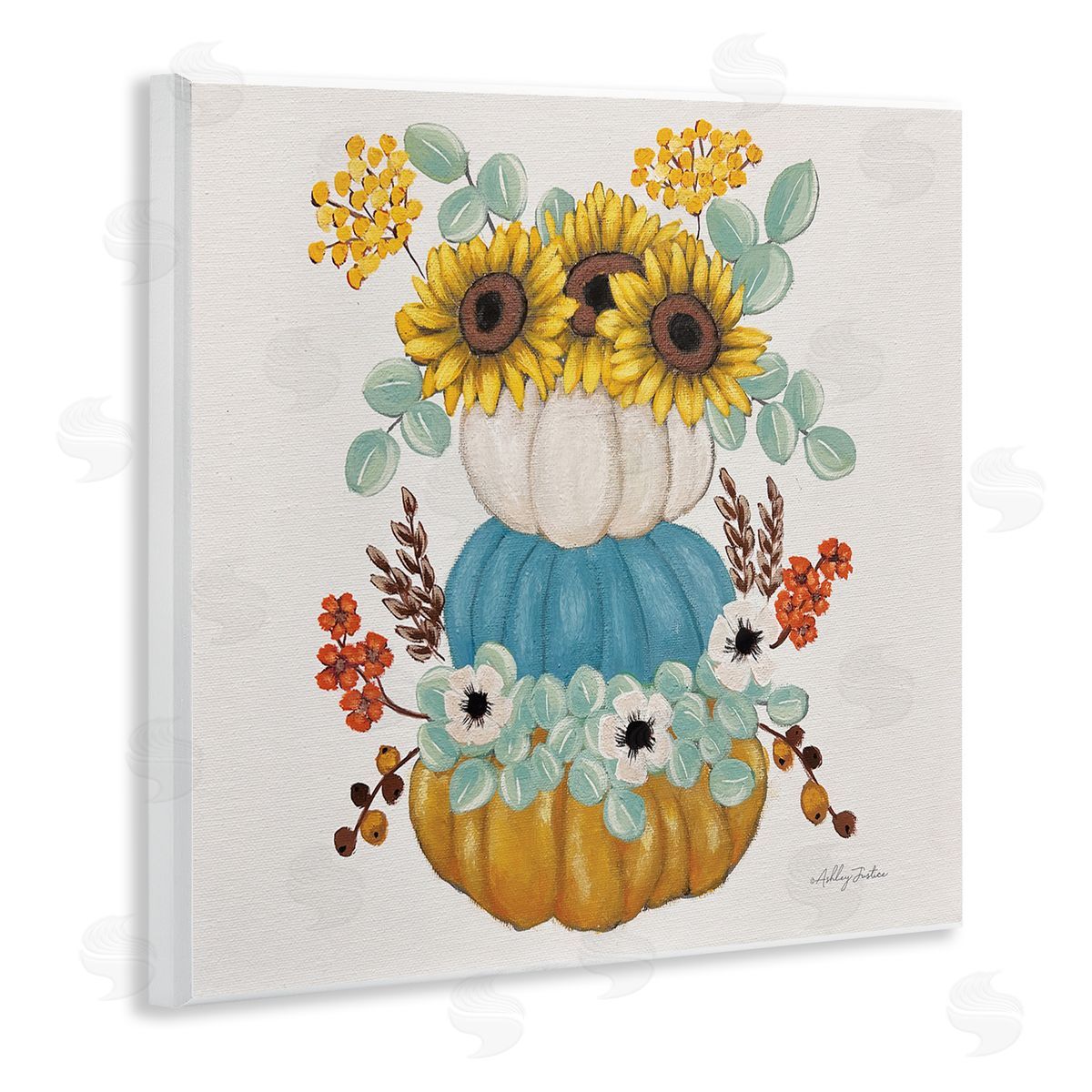 Seasonal Flower and Pumpkins Wood Plaque Wall Art, Home Decor by Ashley Justice