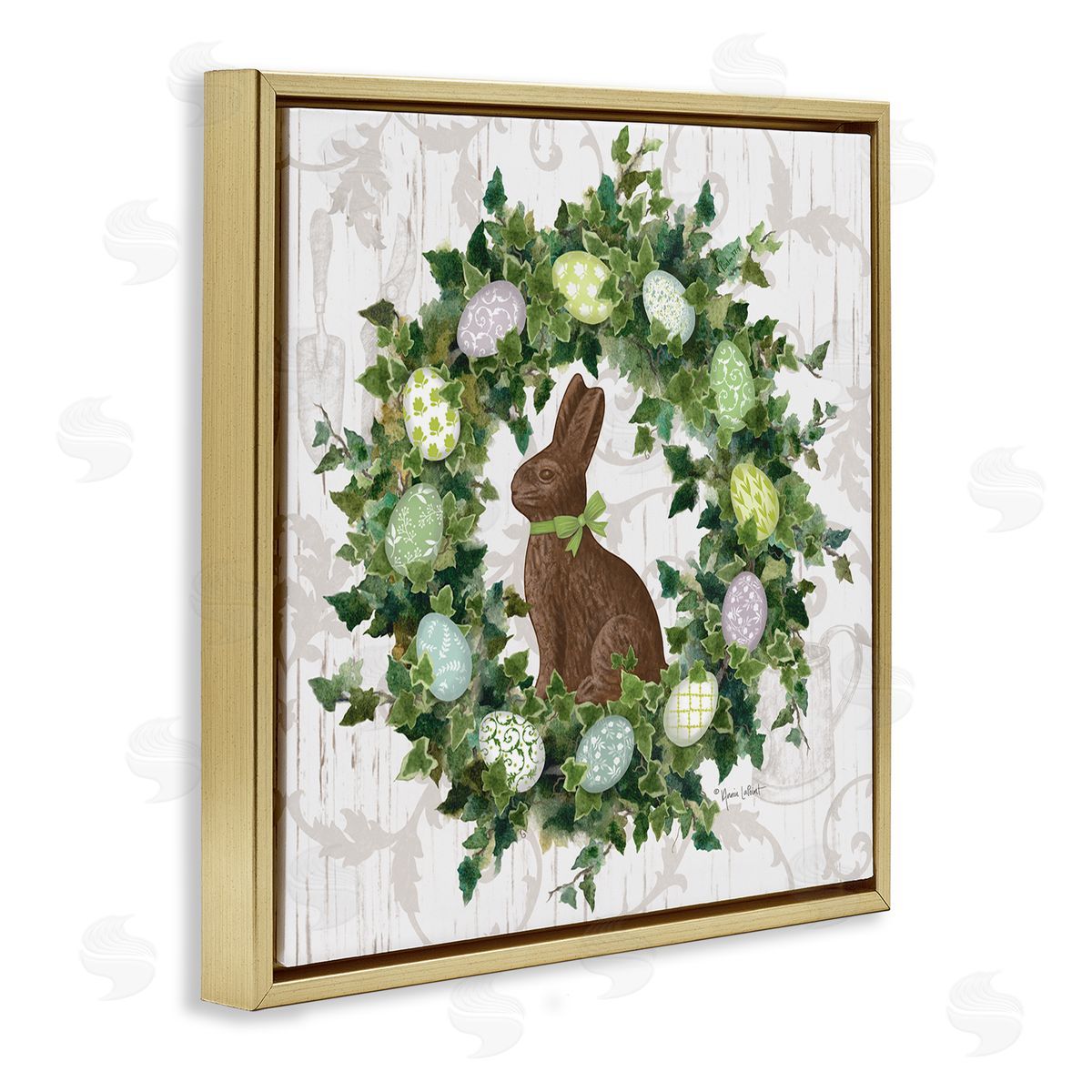 Spring Easter Egg Wreath Gold Floating Frame Canvas Wall Art, Home Decor by Annie LaPoint