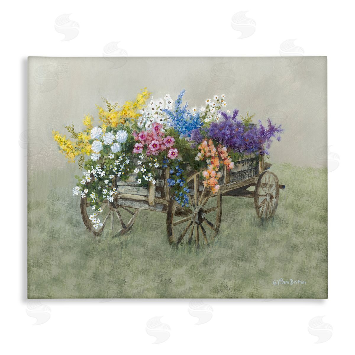 Floral Filled Wagon Canvas Wall Art, Home Decor by Pam Britton