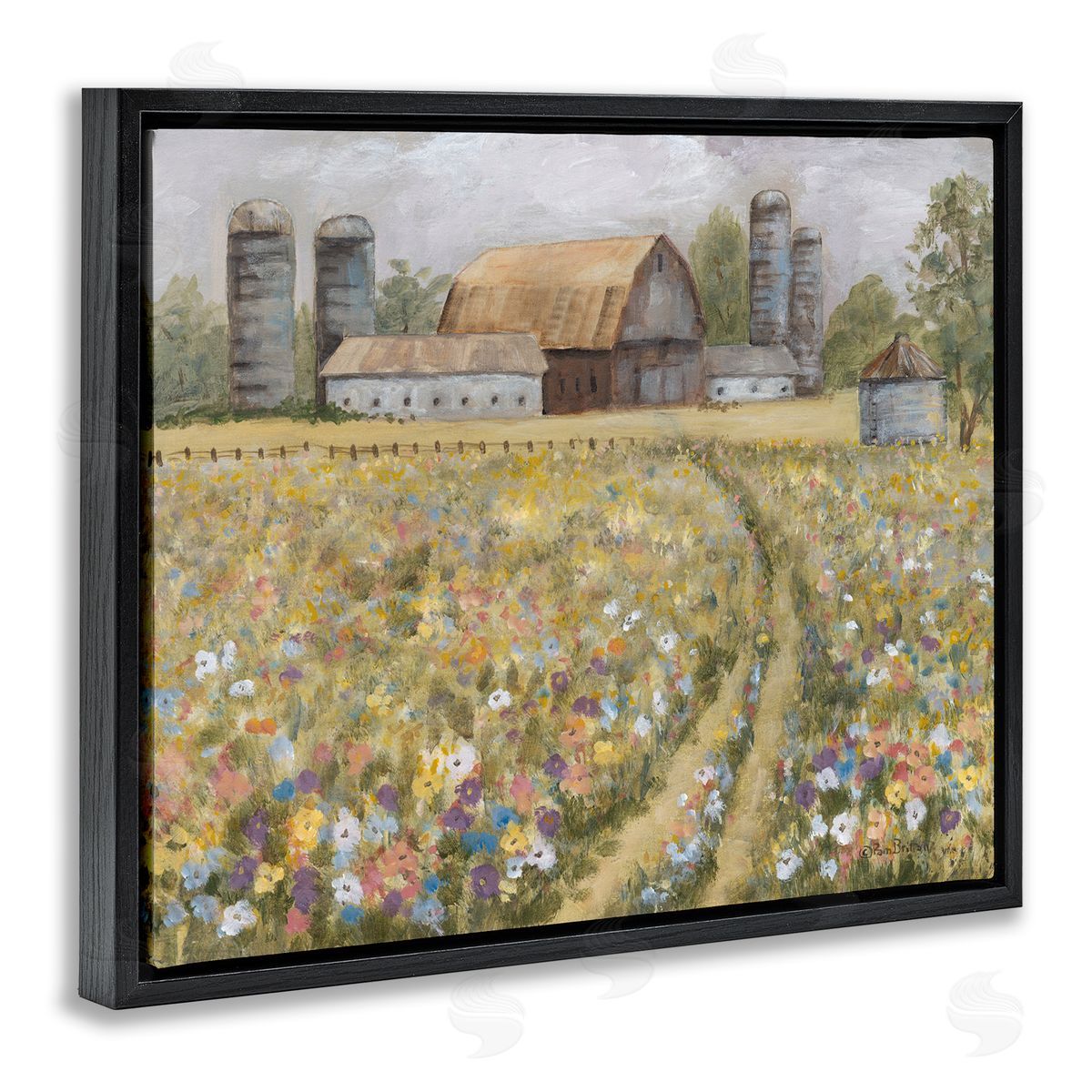 Meadow Path to Barn Black Floating Frame Canvas Wall Art, Home Decor by Pam Britton