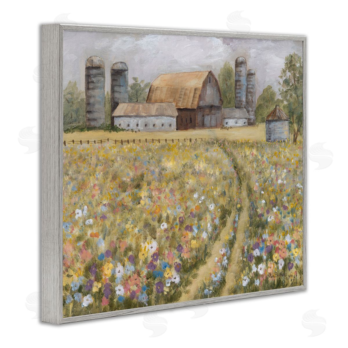 Meadow Path to Barn Grey Frame Print Wall Art, Home Decor by Pam Britton