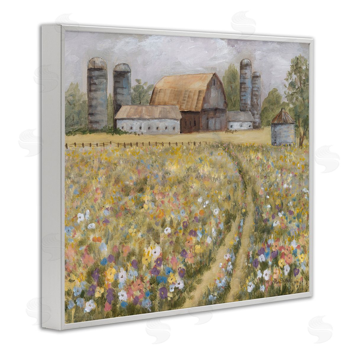 Meadow Path to Barn White Frame Print Wall Art, Home Decor by Pam Britton