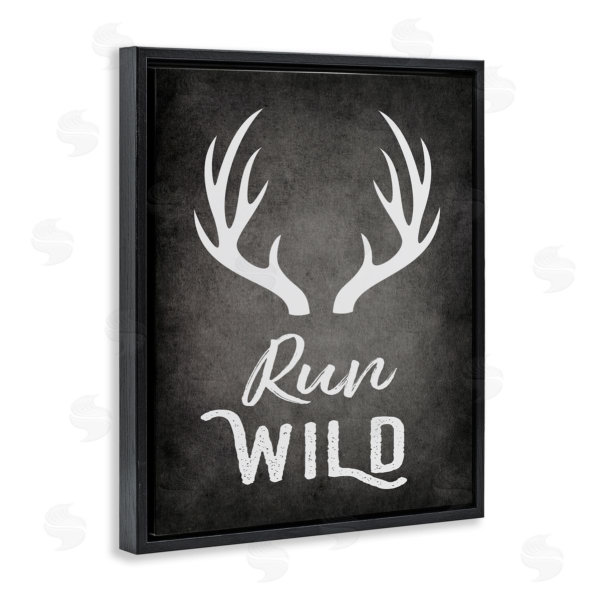 Run Wild Antlers Black Floating Frame Canvas Wall Art, Home Decor by Ashley Calhoun