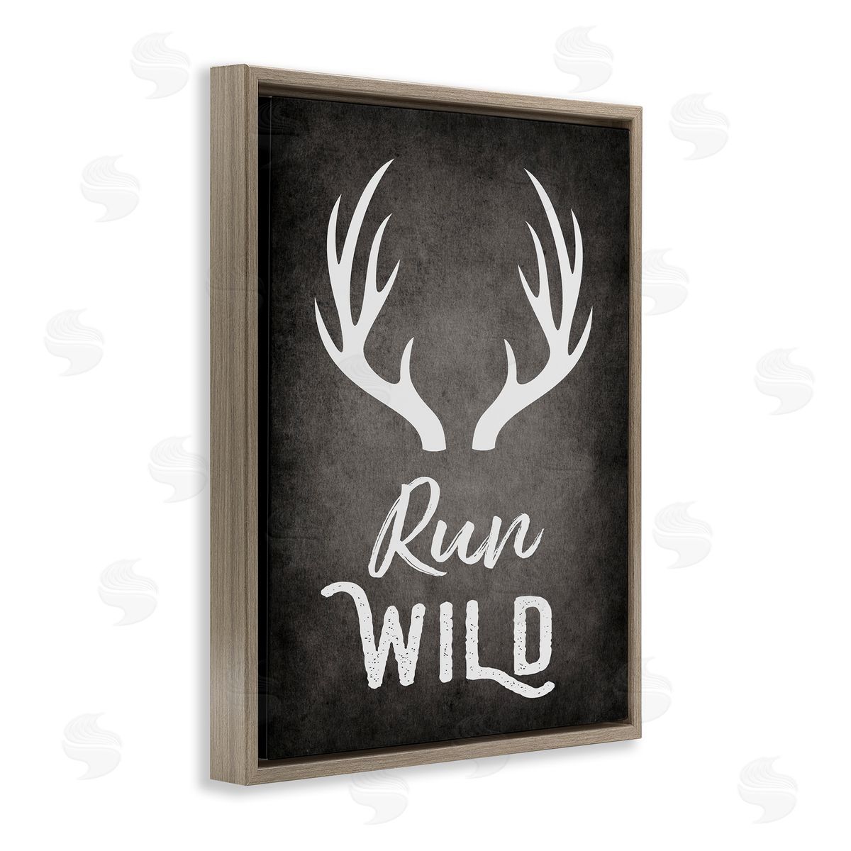 Run Wild Antlers Brown Floating Frame Canvas Wall Art, Home Decor by Ashley Calhoun