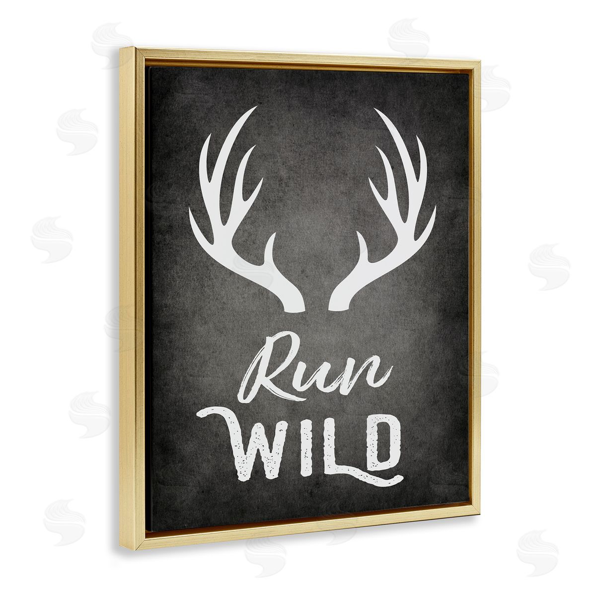 Run Wild Antlers Gold Floating Frame Canvas Wall Art, Home Decor by Ashley Calhoun