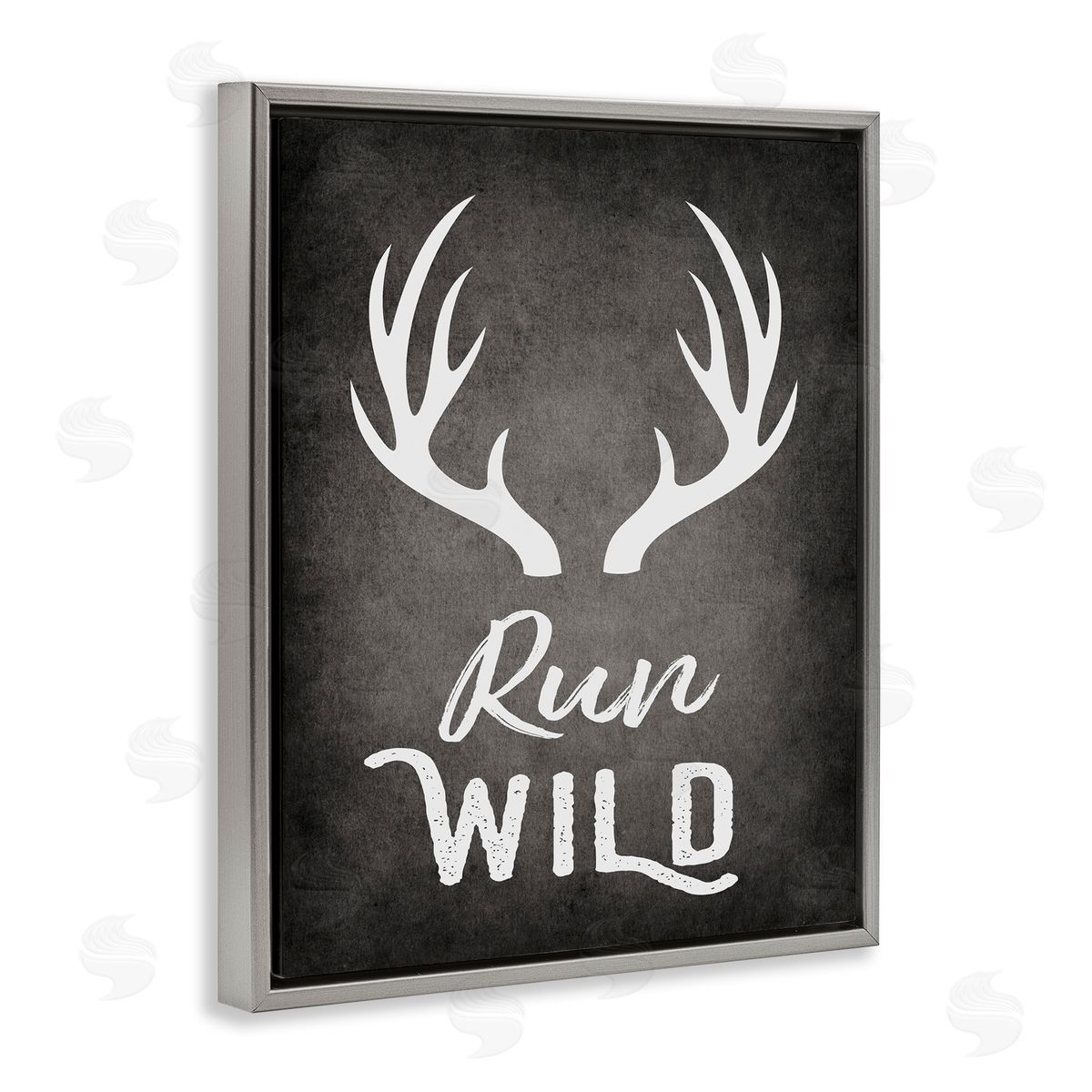 Run Wild Antlers Grey Floating Frame Canvas Wall Art, Home Decor by Ashley Calhoun