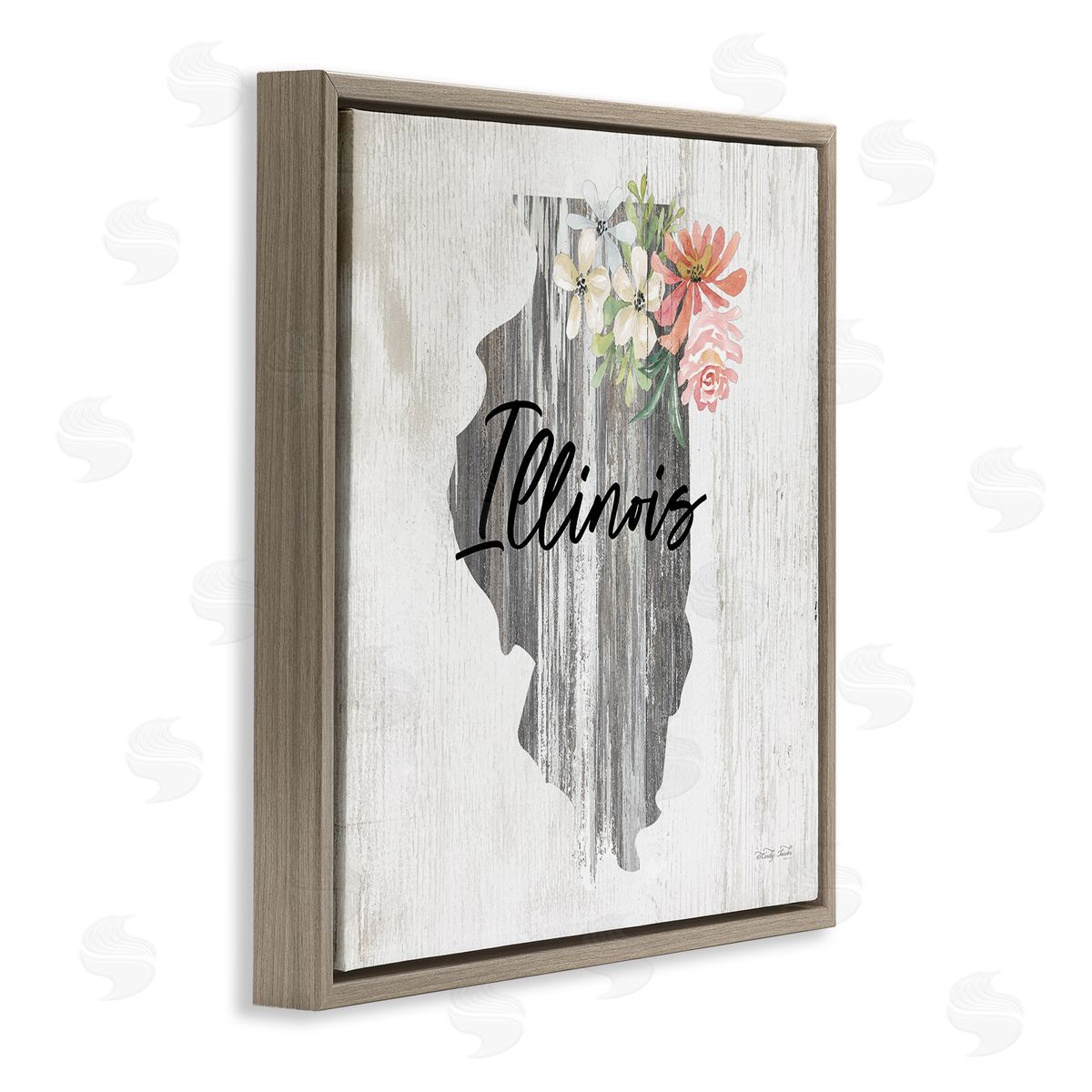 Shabby Chic Illinois Brown Floating Frame Canvas Wall Art, Home Decor by Cindy Jacobs