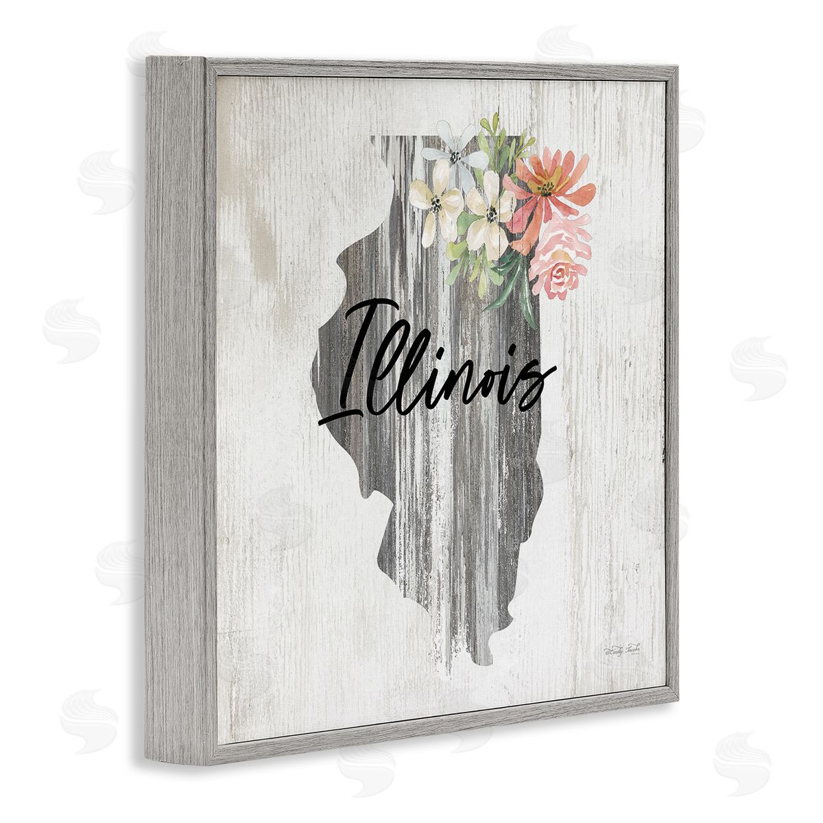 Shabby Chic Illinois Grey Frame Print Wall Art, Home Decor by Cindy Jacobs