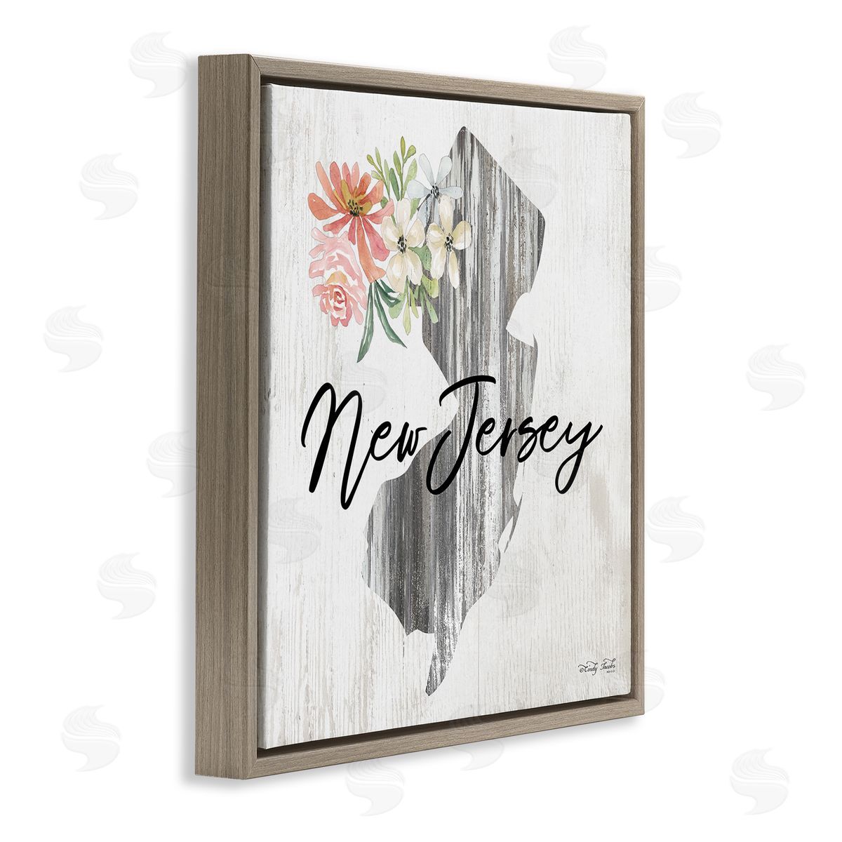 Shabby Chic New Jersey Brown Floating Frame Canvas Wall Art, Home Decor by Cindy Jacobs