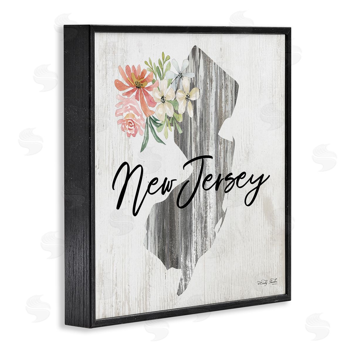 Shabby Chic New Jersey Black Frame Print Wall Art, Home Decor by Cindy Jacobs