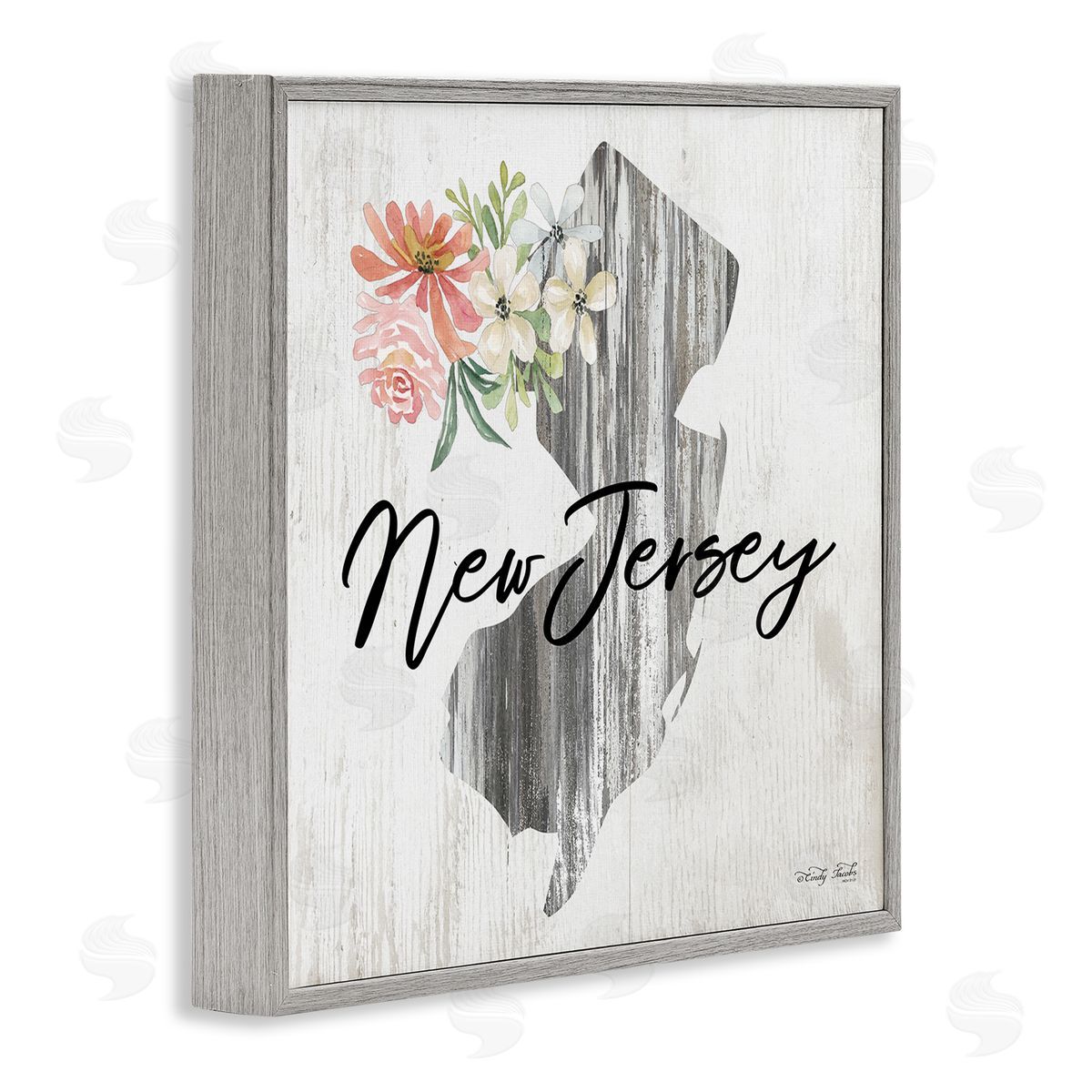 Shabby Chic New Jersey Grey Frame Print Wall Art, Home Decor by Cindy Jacobs