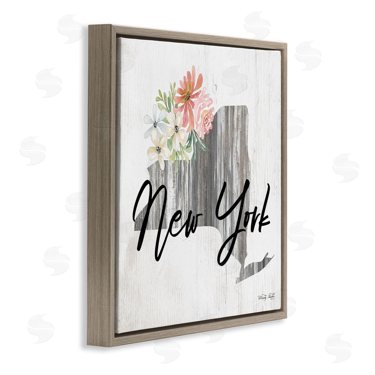 Shabby Chic New York Brown Floating Frame Canvas Wall Art, Home Decor by Cindy Jacobs
