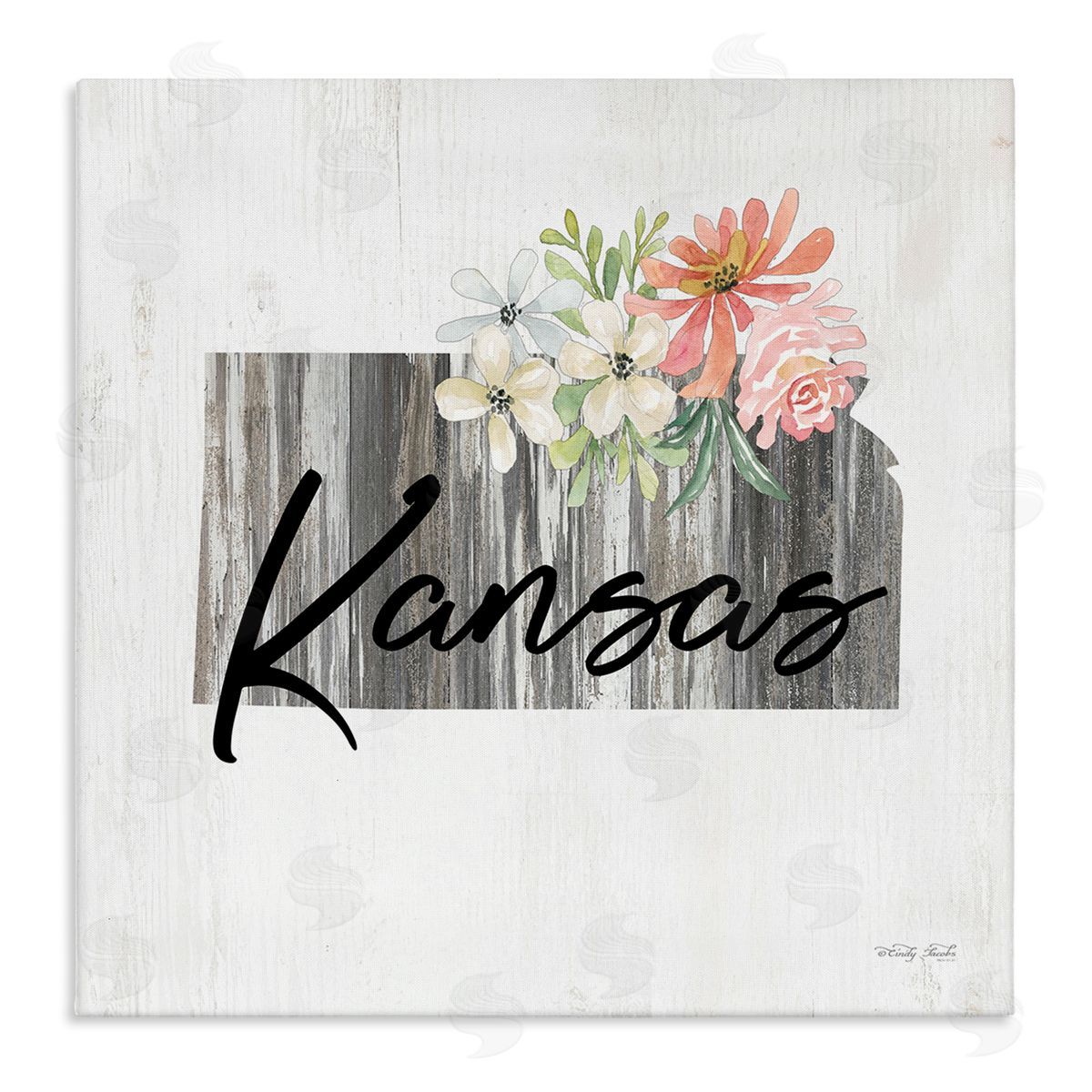 Shabby Chic Kansas Canvas Wall Art, Home Decor by Cindy Jacobs