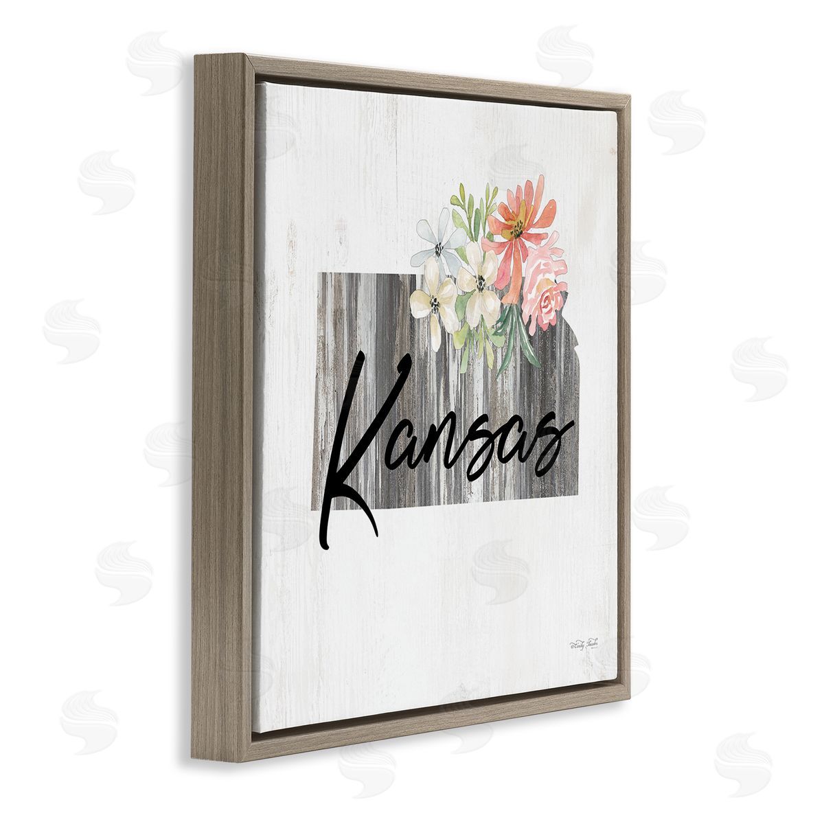 Shabby Chic Kansas Brown Floating Frame Canvas Wall Art, Home Decor by Cindy Jacobs