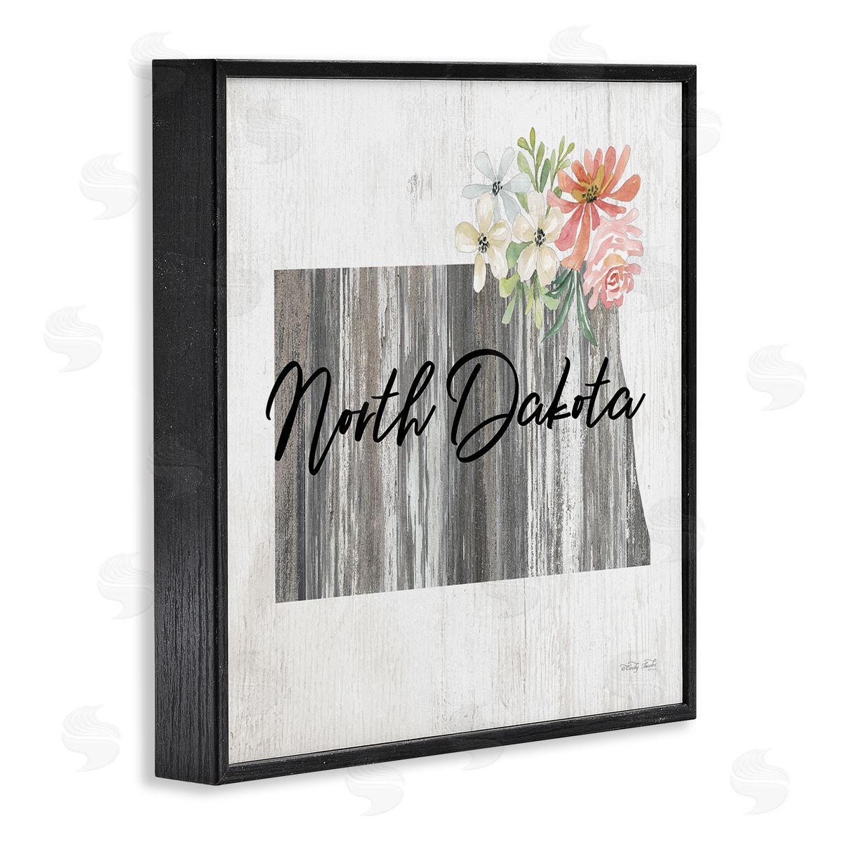 Shabby Chic North Dakota Black Frame Print Wall Art, Home Decor by Cindy Jacobs