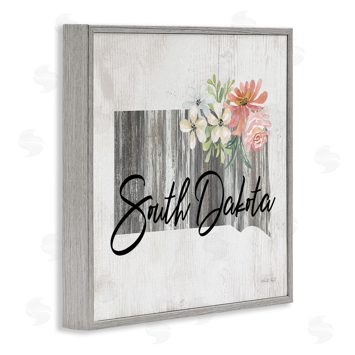 Shabby Chic South Dakota Grey Frame Print Wall Art, Home Decor by Cindy Jacobs