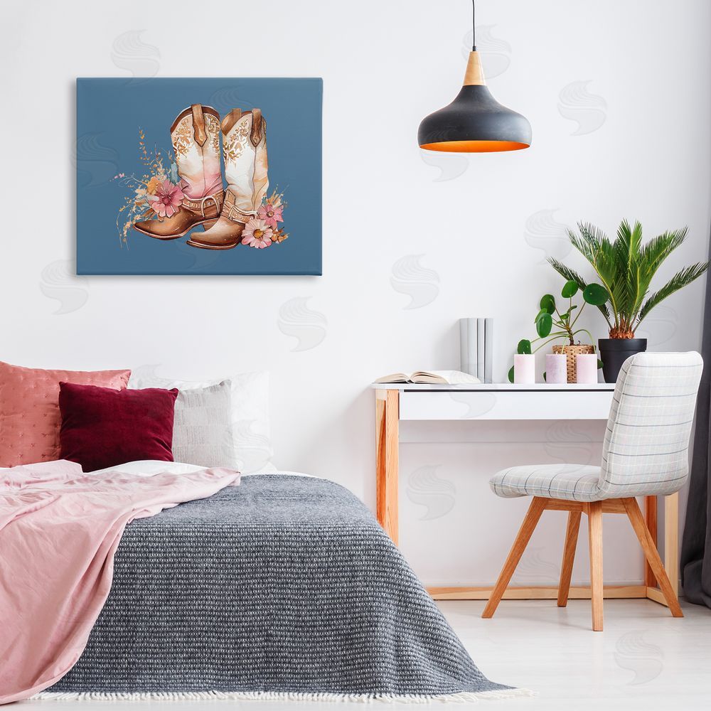 Birch & Ink Cowboy Boots & Wildflowers Canvas Wall Art Print in Room