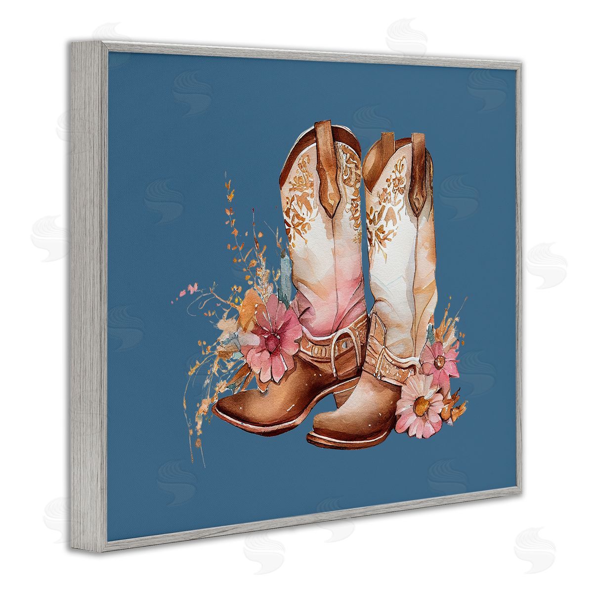 Birch & Ink Cowboy Boots & Wildflowers Gray Framed Giclee Wall Art Print