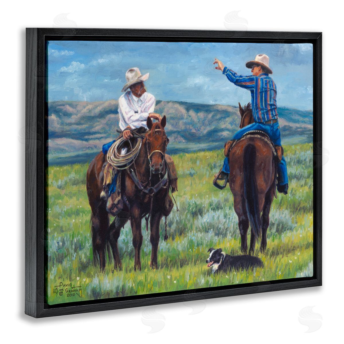 Cowboy Logic Scene Black Floating Frame Canvas Wall Art, Home Decor by David Graham