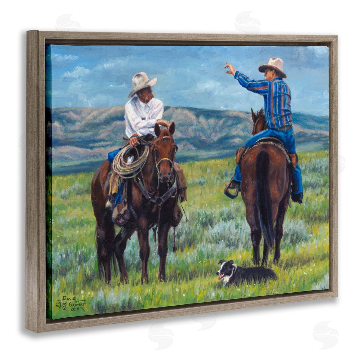 Cowboy Logic Scene Brown Floating Frame Canvas Wall Art, Home Decor by David Graham