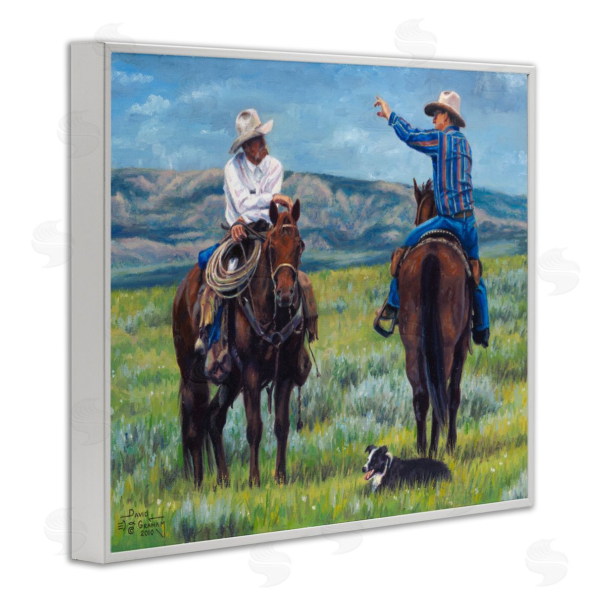 Cowboy Logic Scene White Frame Print Wall Art, Home Decor by David Graham
