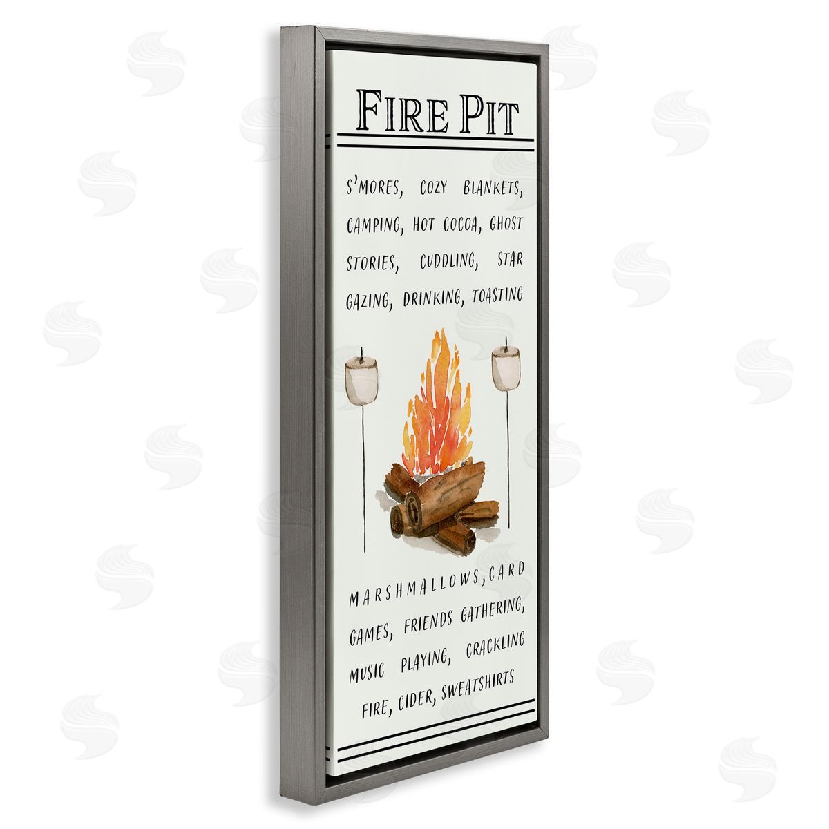 Fire Pit and Marshmallows Grey Floating Frame Canvas Wall Art, Home Decor by Corrine Rose Designs