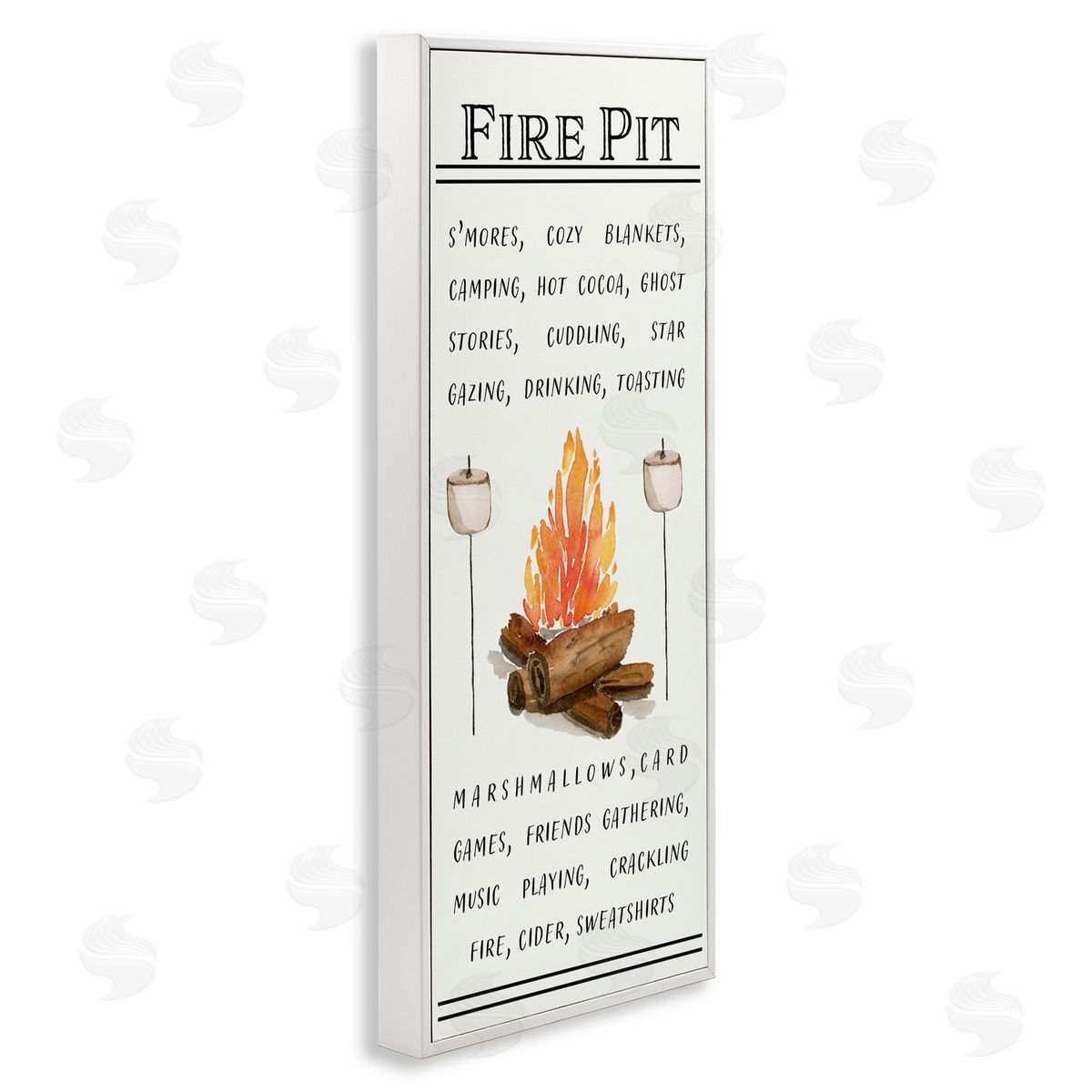 Fire Pit and Marshmallows White Frame Print Wall Art, Home Decor by Corrine Rose Designs