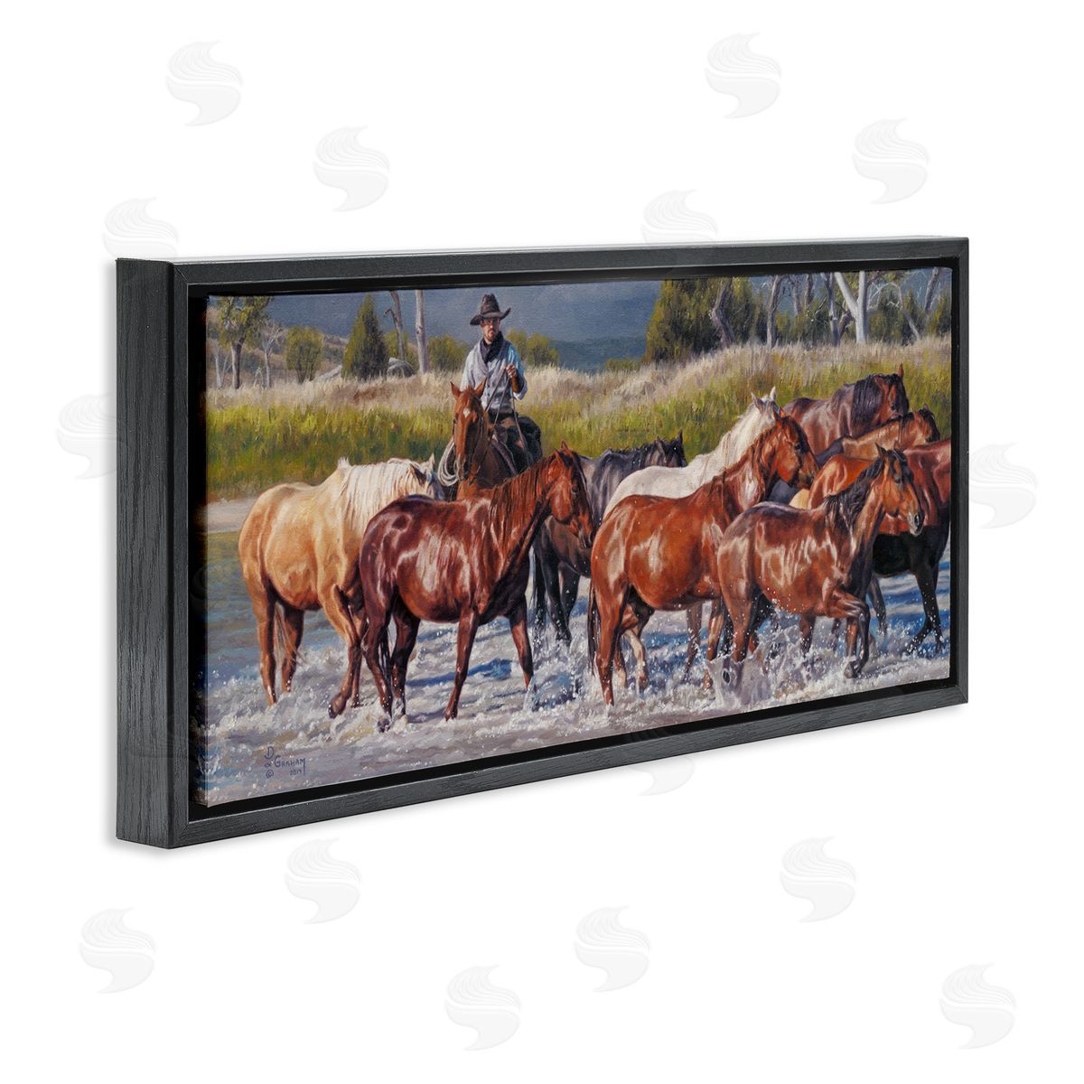 Crossing The Remuda Black Floating Frame Canvas Wall Art, Home Decor by David Graham