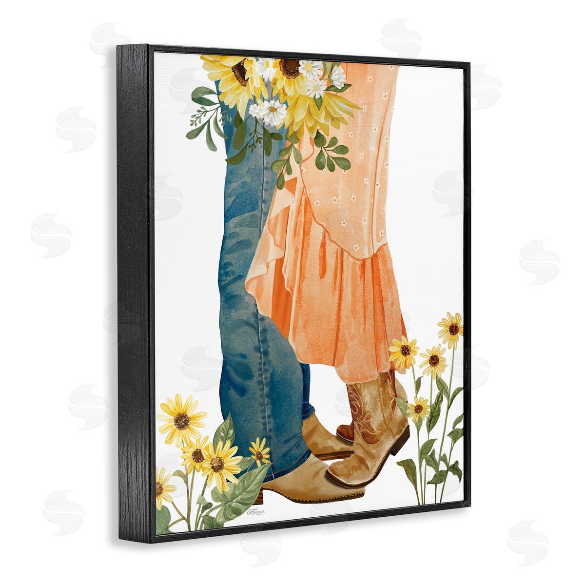 Floral Western Couple Black Frame Print Wall Art, Home Decor by Cat Thurman Designs