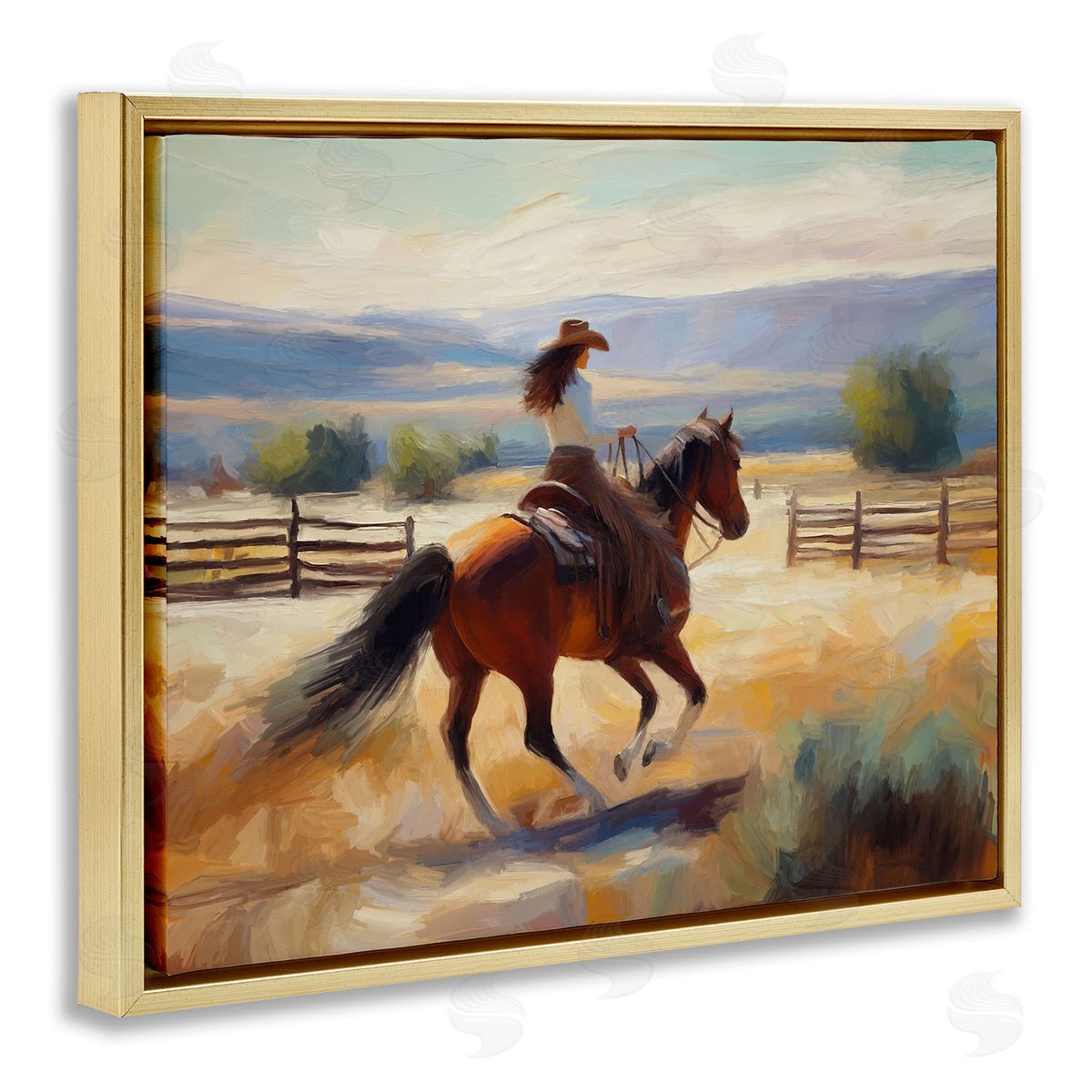 Ride Like The Wind Gold Floating Frame Canvas Wall Art, Home Decor by Ramona Murdock