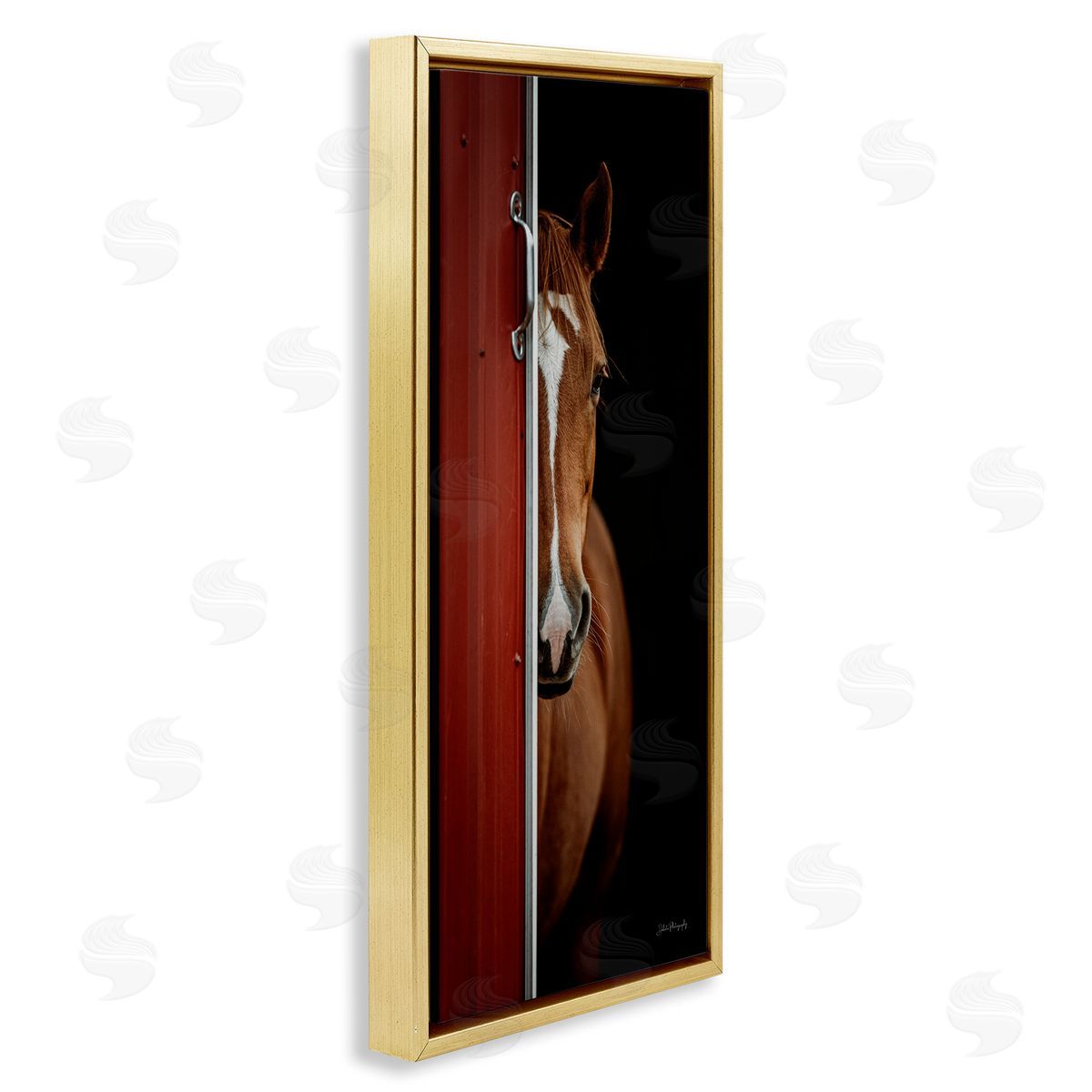 Brown Stallion Peeking Gold Floating Frame Canvas Wall Art, Home Decor by Dakota Diener