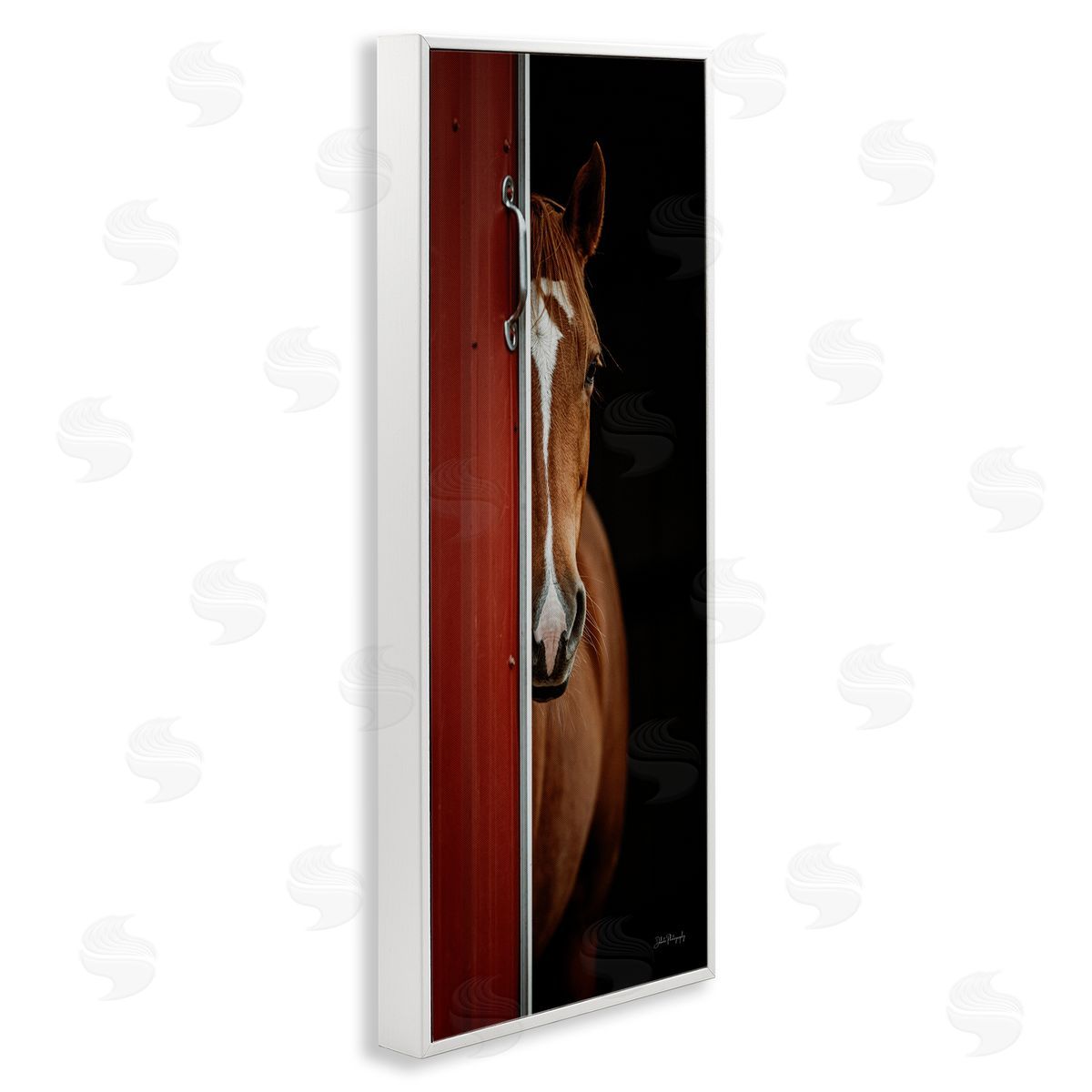Brown Stallion Peeking White Frame Print Wall Art, Home Decor by Dakota Diener