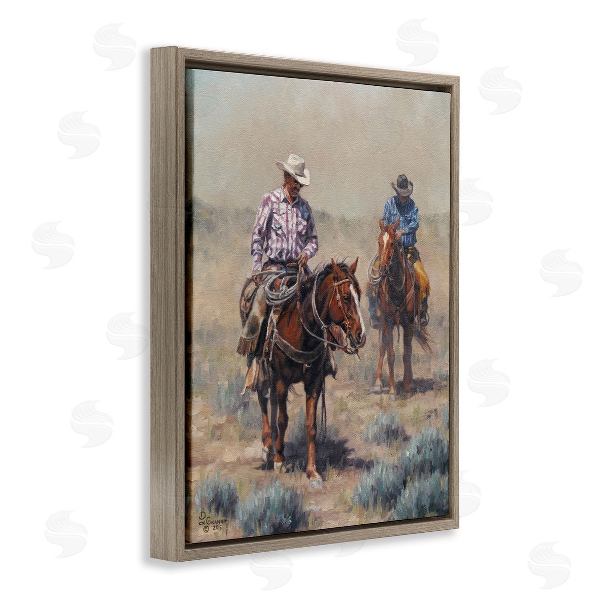 Dust Bowl Cowboys Brown Floating Frame Canvas Wall Art, Home Decor by David Graham