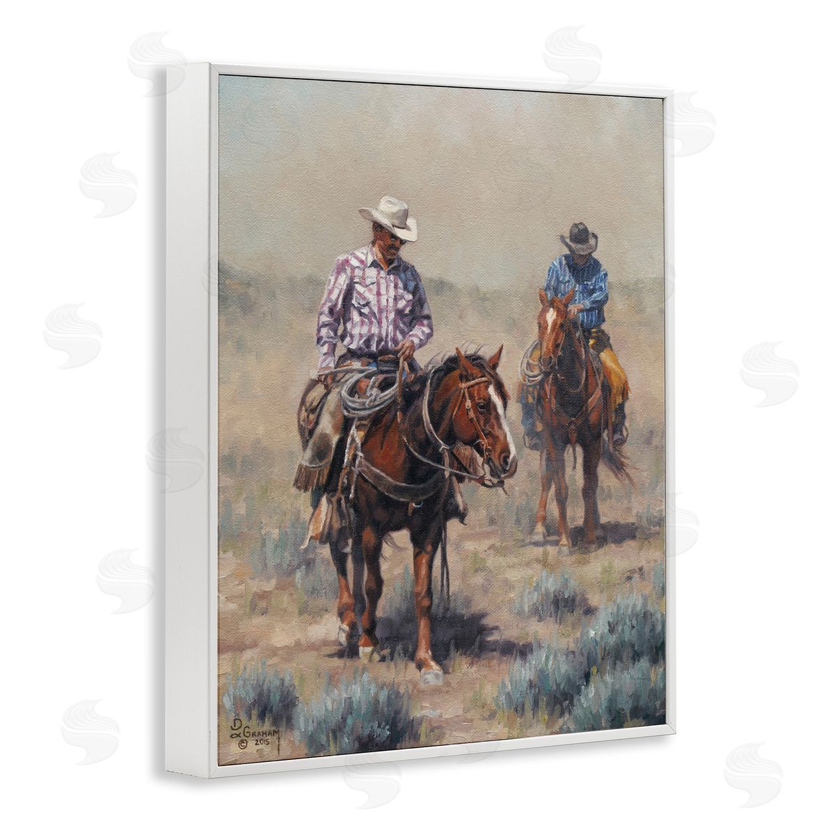 Dust Bowl Cowboys White Frame Print Wall Art, Home Decor by David Graham