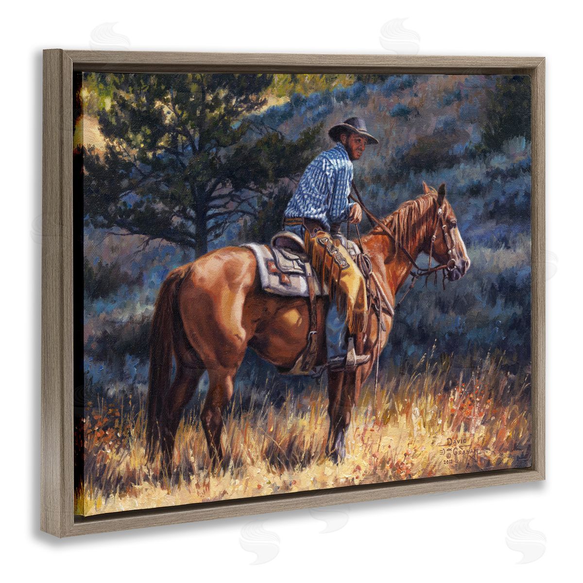 Early Start Cowboy Brown Floating Frame Canvas Wall Art, Home Decor by David Graham
