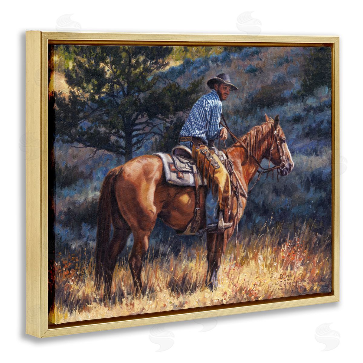 Early Start Cowboy Gold Floating Frame Canvas Wall Art, Home Decor by David Graham