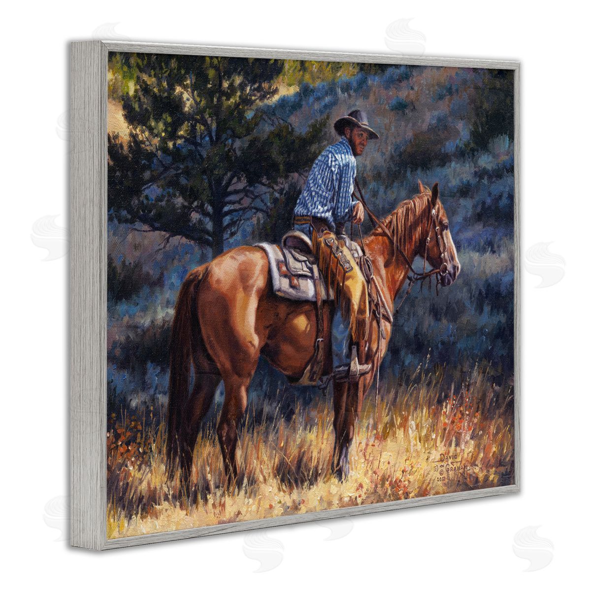 Early Start Cowboy Grey Frame Print Wall Art, Home Decor by David Graham