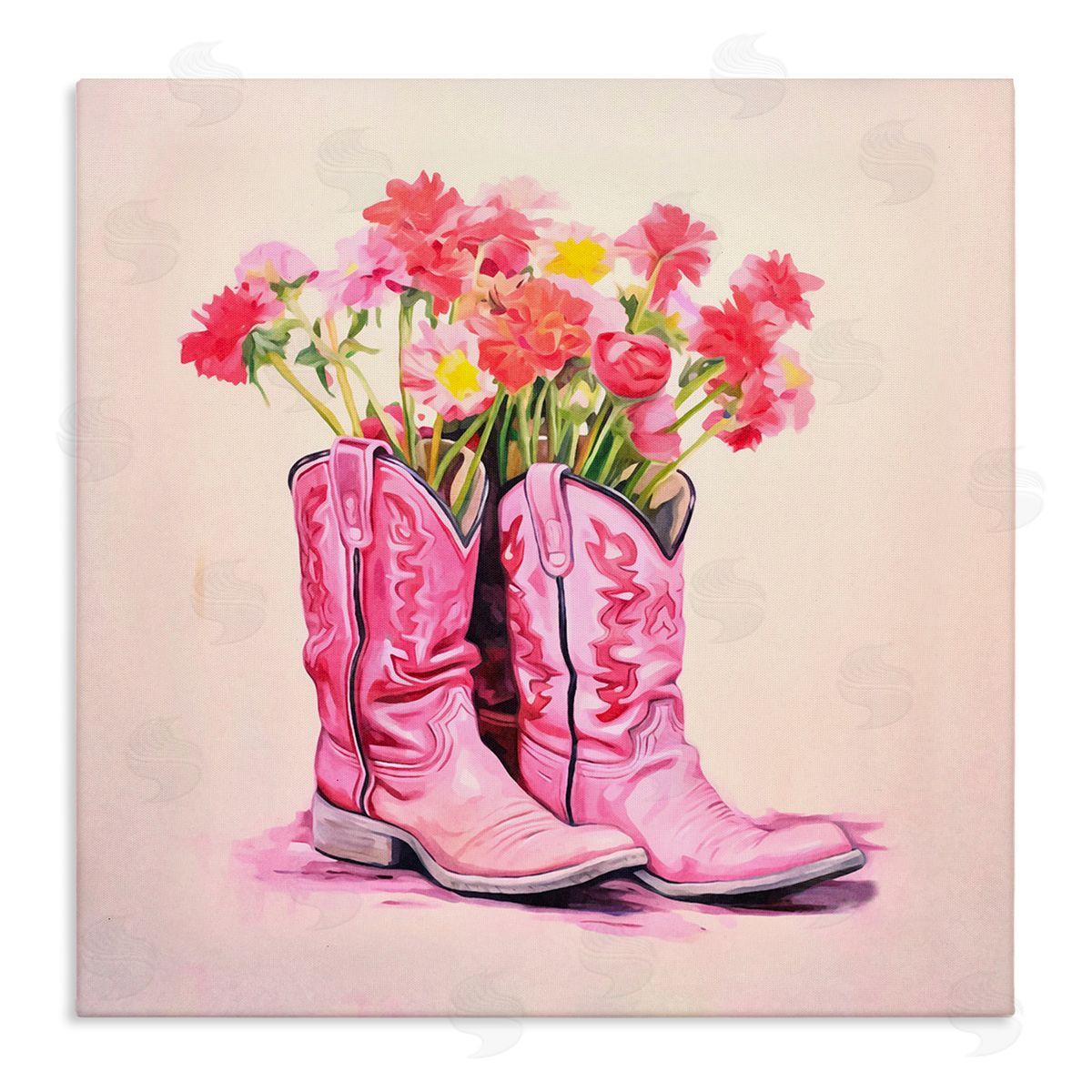 Pink Blossom Boots Canvas Wall Art, Home Decor by Andrea Haase
