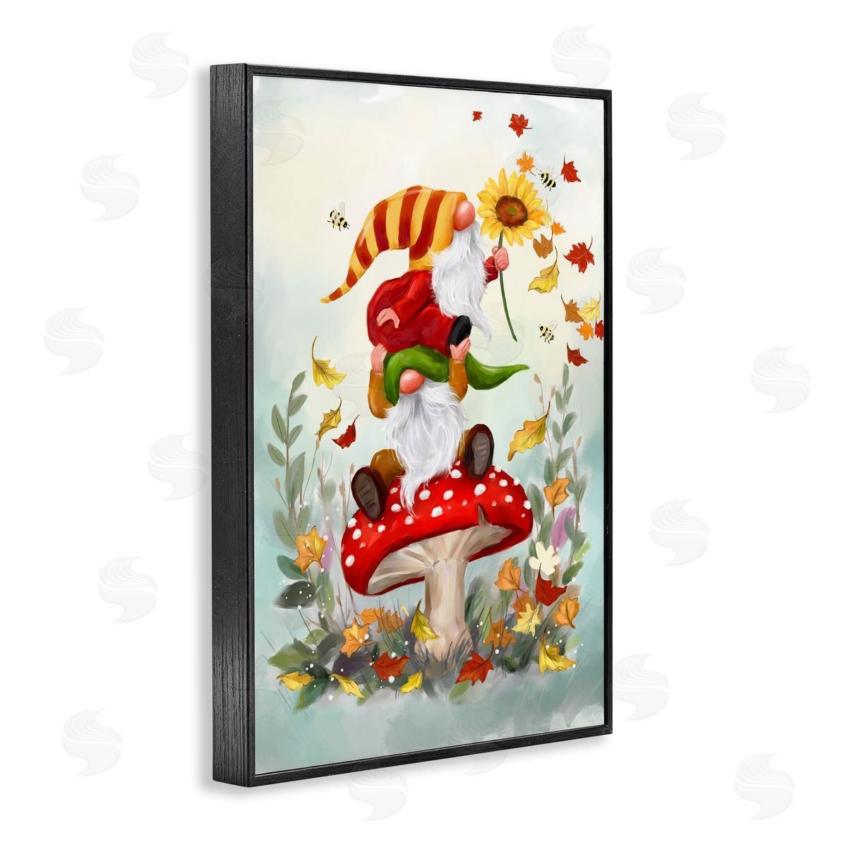 Autumn Garden Gnome Black Frame Print Wall Art, Home Decor by Jean Francois