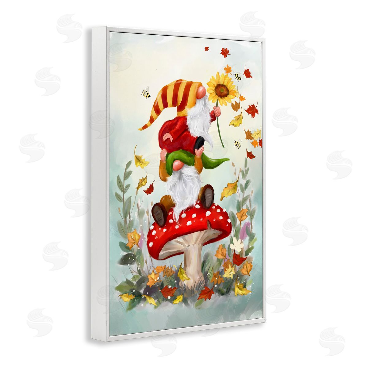 Autumn Garden Gnome White Frame Print Wall Art, Home Decor by Jean Francois