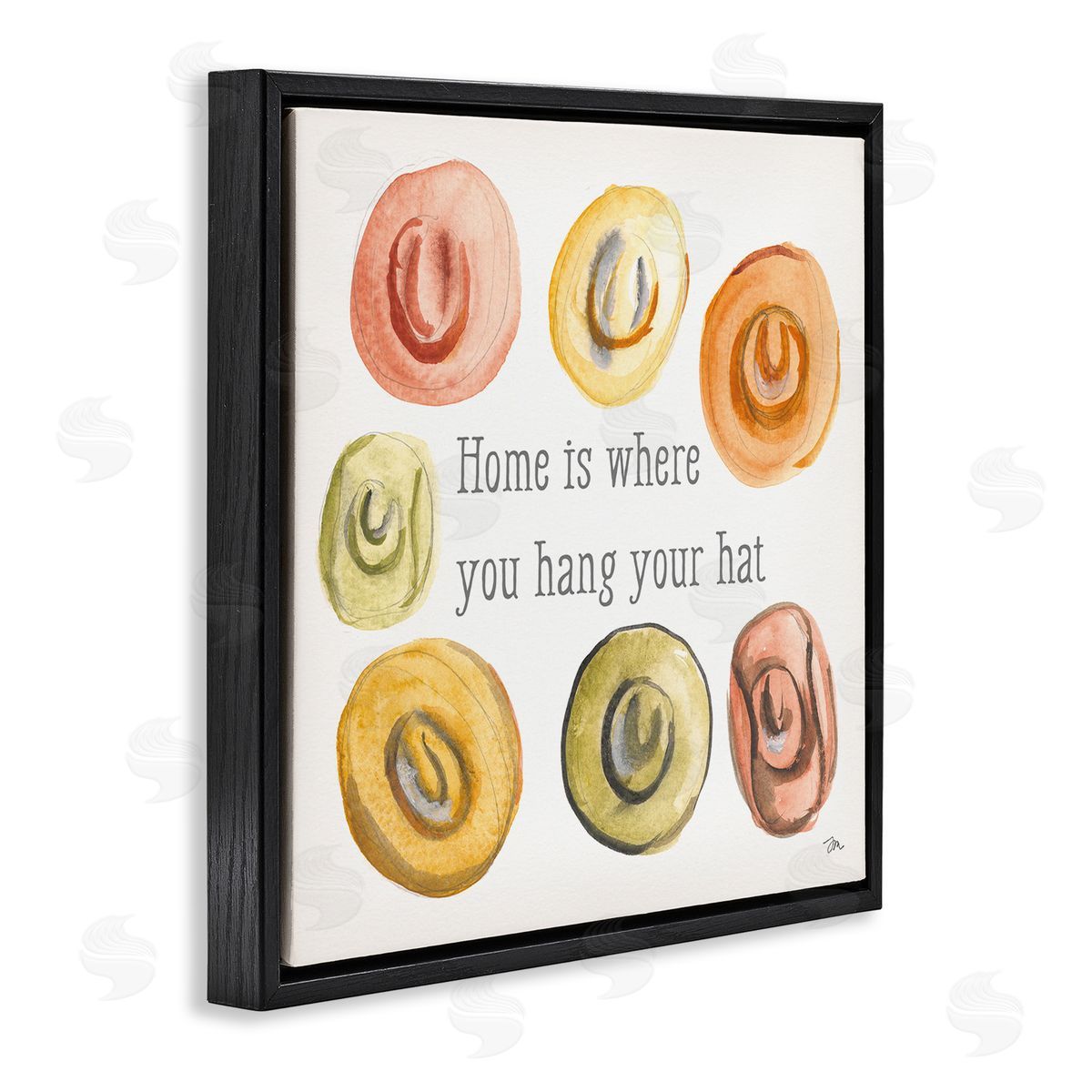 Hang Your Hat Phrase Black Floating Frame Canvas Wall Art, Home Decor by Jessica Mingo
