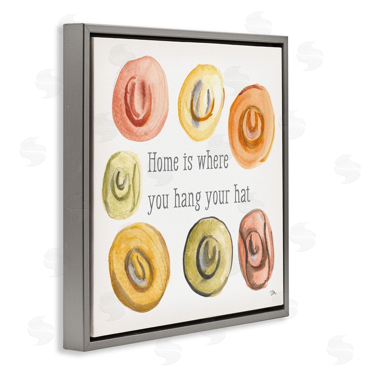 Hang Your Hat Phrase Grey Floating Frame Canvas Wall Art, Home Decor by Jessica Mingo